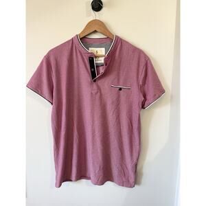 Scott James Shirt Mens Red/pink Henley Grandad Band Blade Collar Large